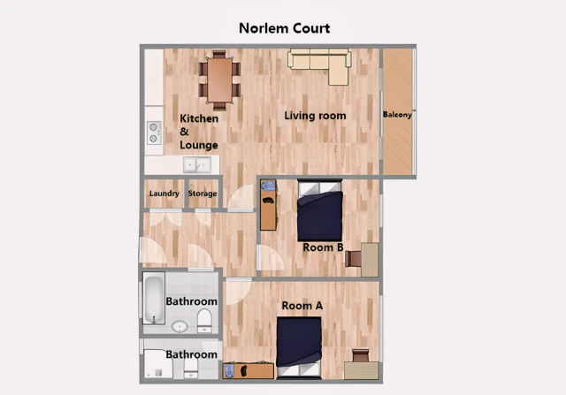 Norlem Court - ที่พักนักศึกษาในลอนดอน - 2 Bed / 2 Bath